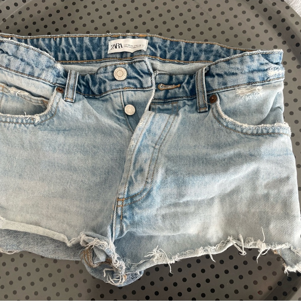 Zara Blue Jean Shorts Distressed Frayed Hem